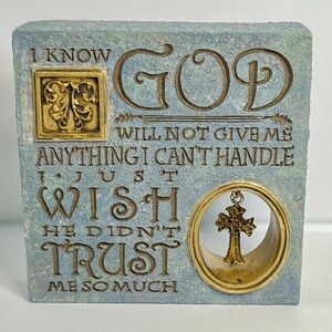 NWT- Grassland Inspirational Art with Faux Stone Facade & Hanging Cross Accent